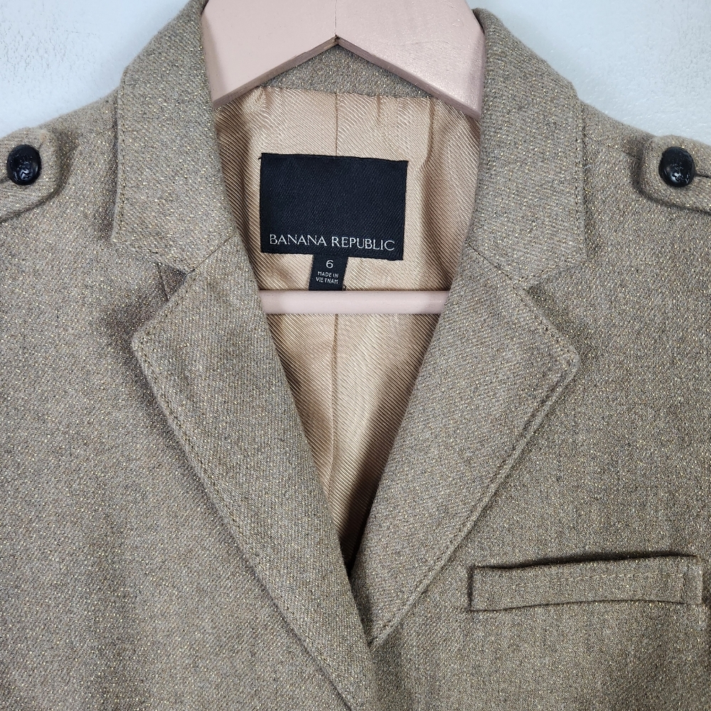 NWOT Banana Republic Tan Gold Metallic‎ Wool Blend Military Blazer Size 6 #0572 - Picture 3 of 14